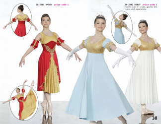 Period classical ballet dance costume red gold blue white cream queen princess
